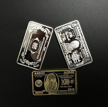 5 100 500 Dollars Gold Silver Plated Coin Set