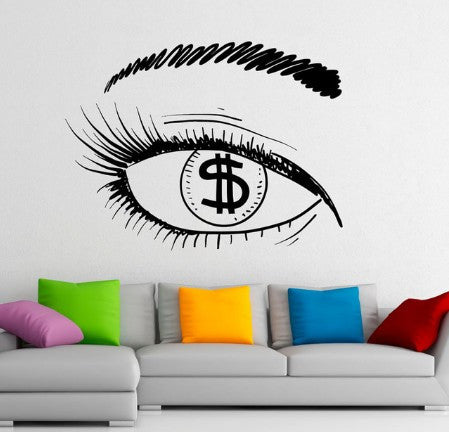 Sexy Girls Eyelashes Makeup Wall Decals Dollar Sign